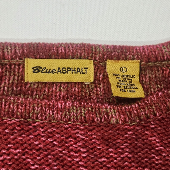 Vintage Blue Asphalt Sweater Womens Large Red Green Yellow Stripe - Picture 5 of 5